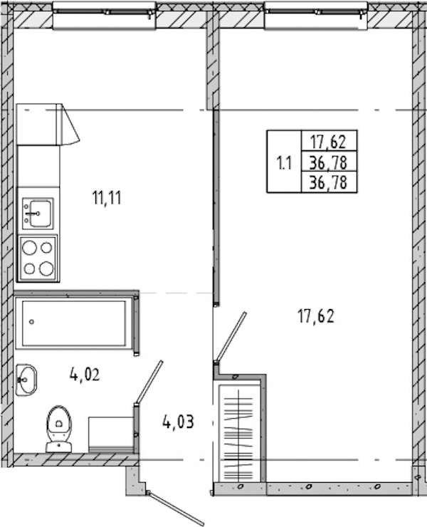 1-комнатная квартира 36.08 м², 1/17 эт., ЖК «Новые горизонты 2»